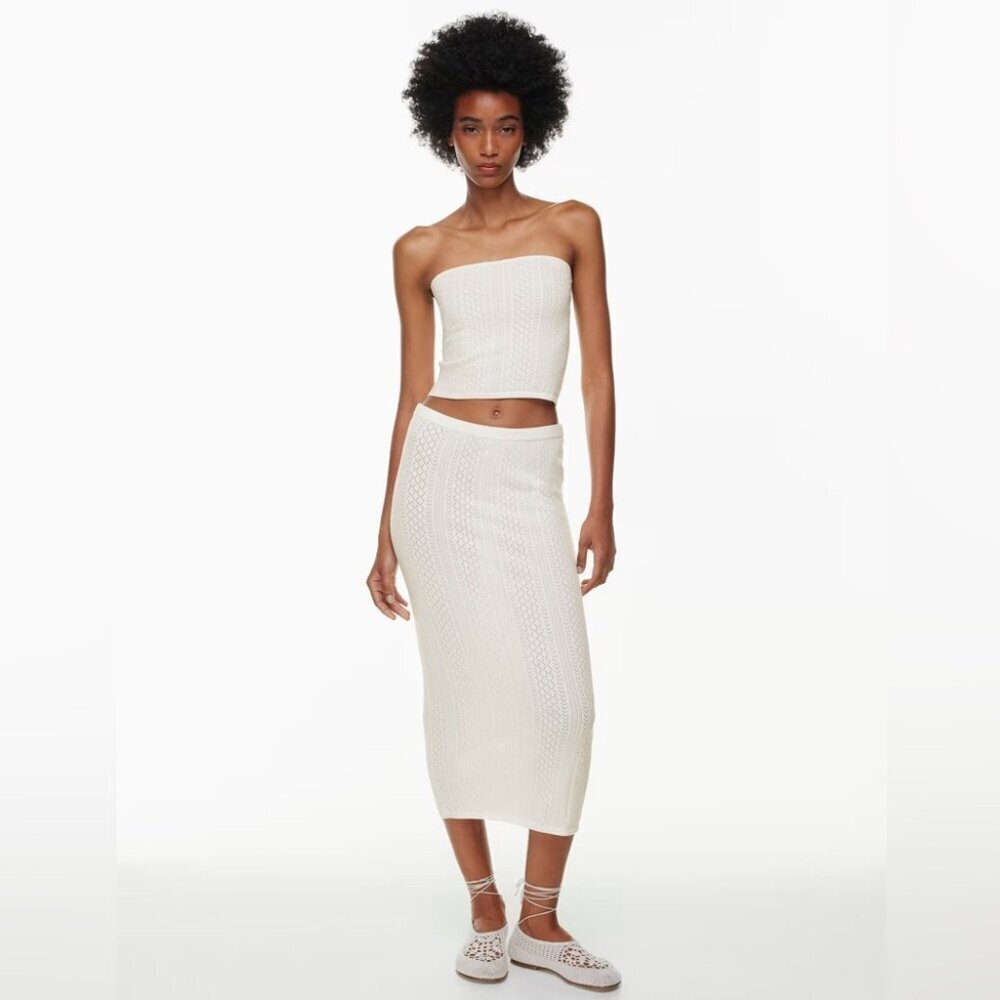 Aritzia Little Moon SET Balmy + Rico Tube Top/High Rise Knit Midi Skirt Birch